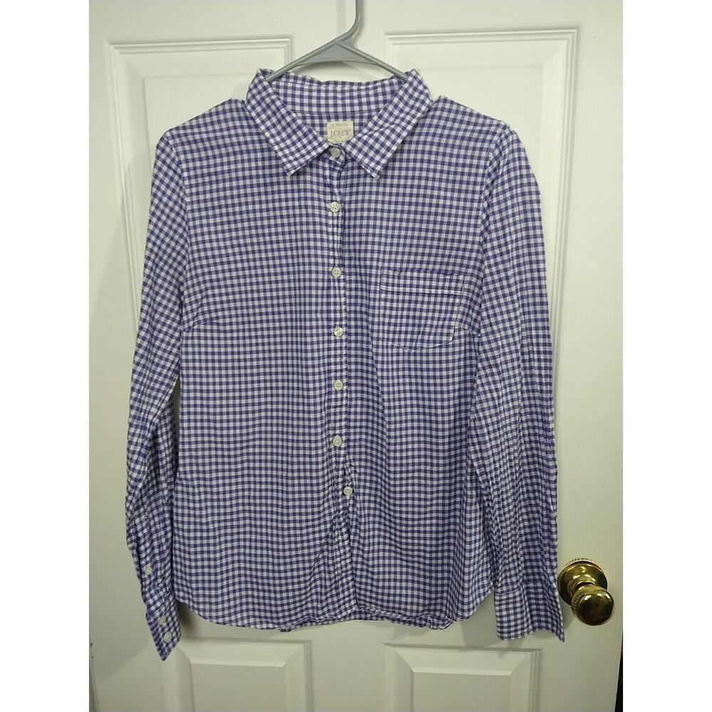J. Crew Woman M The Perfect Shirt Purple Check Casual Long Sleeve